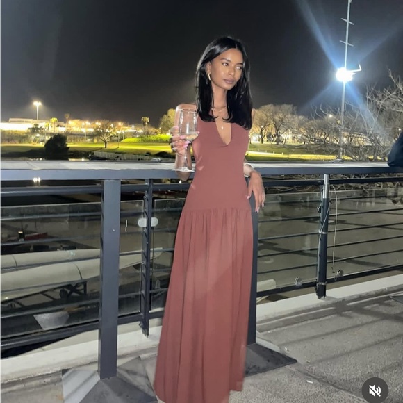 Zara NWT contrast midi dress brown 1165/211 - Picture 7 of 13